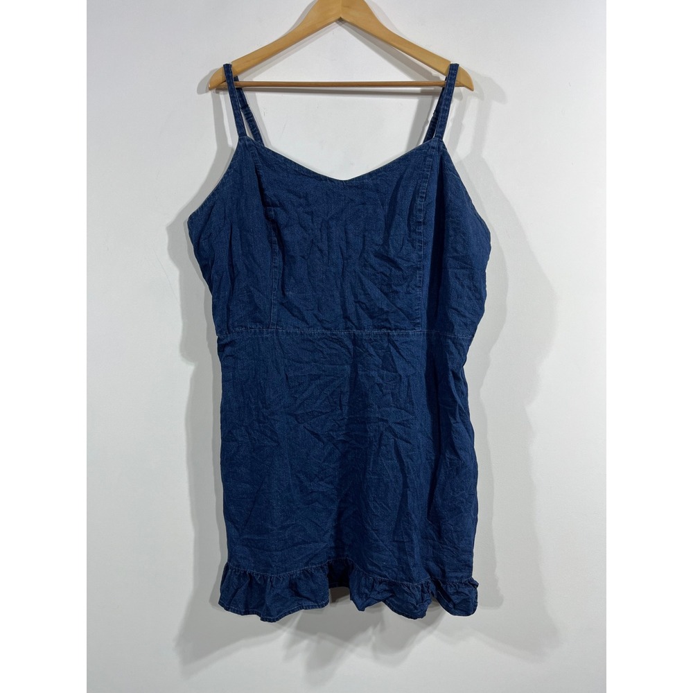 Old Navy Babydoll Denim Ruffle Cami Mini Dress XXL Western Country Cowgirl Boho